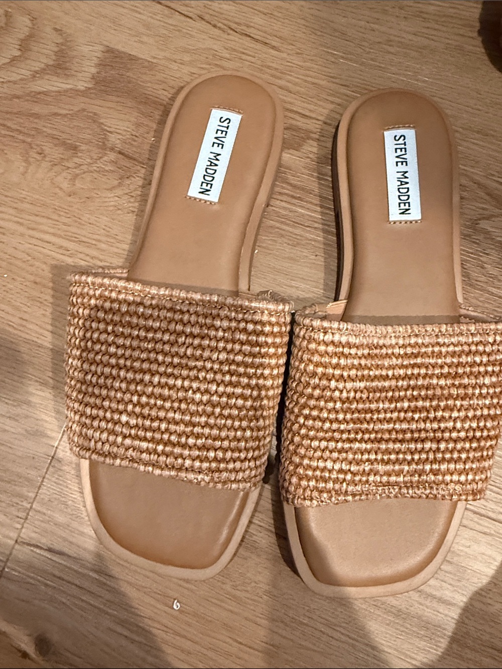 Perfect for Summer!! Steve Madden Tan Woven Slide Sandals